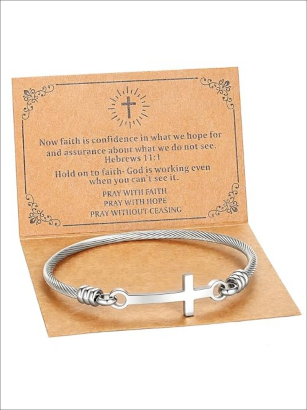 HEYU 18K Gold Plated Christian Cross Bangle Bracelet with Bible Verse Card